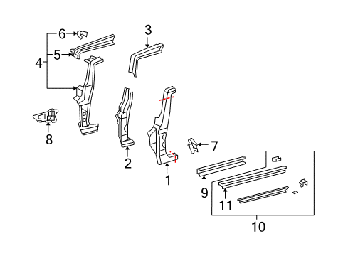 2013 Toyota FJ Cruiser Hinge Pillar, Rocker Panel Diagram