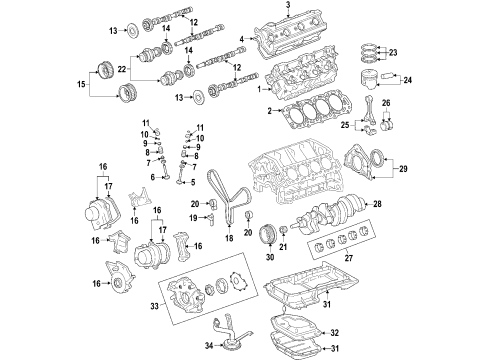 2005 Toyota Sequoia Engine Parts, Mounts, Cylinder Head & Valves, Camshaft & Timing, Variable Valve Timing, Oil Cooler, Oil Pan, Oil Pump, Crankshaft & Bearings, Pistons, Rings & Bearings Diagram