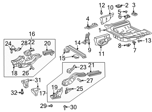 2002 Toyota Prius Rear Body - Floor & Rails Diagram