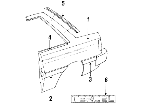 1987 Toyota Tercel Quarter Panel & Components, Exterior Trim Diagram