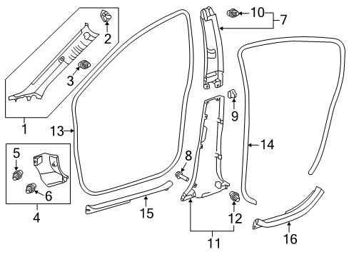 2012 Toyota Prius C Interior Trim - Pillars, Rocker & Floor Diagram
