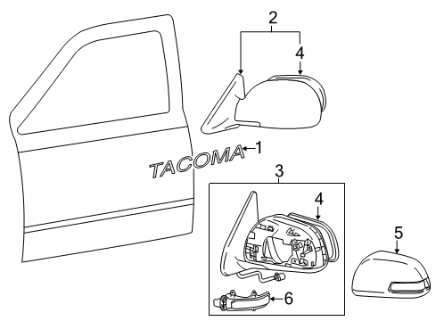 2014 Toyota Tacoma Outside Mirrors, Exterior Trim Diagram