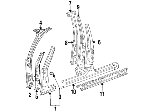 1993 Toyota Corolla Center Pillar & Rocker, Hinge Pillar Diagram