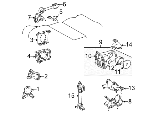 2000 Toyota Camry Torque Rod Bracket Diagram for 12313-20020