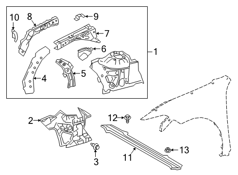 Gusset, Front Fender Apron, Upper Passenger Side Diagram for 53785-33010