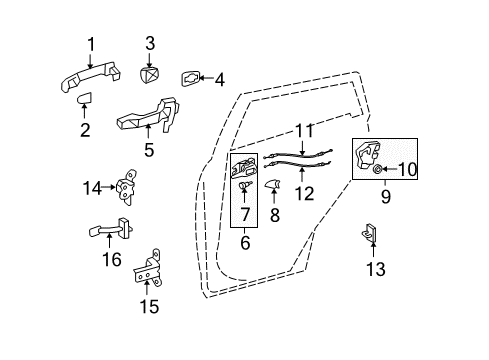 2012 Toyota Matrix Rear Door - Lock & Hardware Diagram