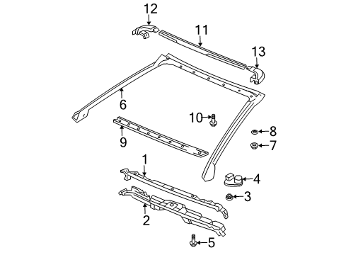 2000 Toyota Solara Windshield Header & Components Diagram
