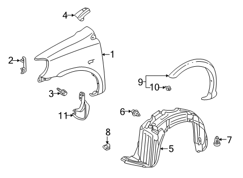 2004 Toyota Echo Fender & Components, Exterior Trim Diagram