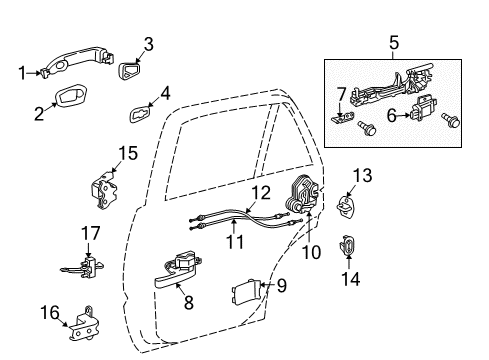 2017 Toyota Land Cruiser Rear Door - Lock & Hardware Diagram