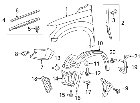 2018 Toyota Tundra Fender & Components, Exterior Trim Diagram