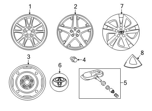 2021 Toyota Prius AWD-e Wheels, Covers & Trim Diagram