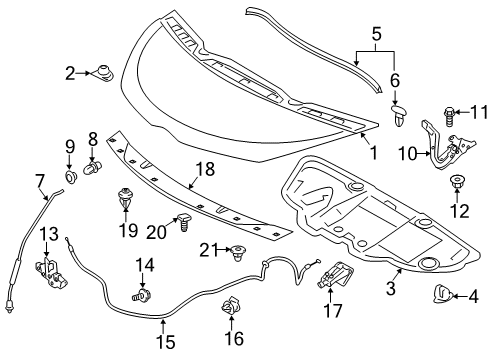 2012 Scion iQ Hood & Components, Exterior Trim Diagram