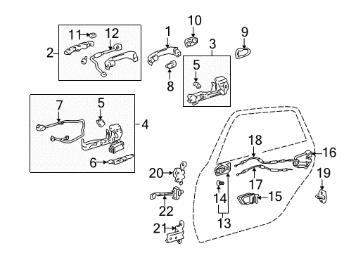 2005 Toyota Avalon Rear Door - Lock & Hardware Diagram