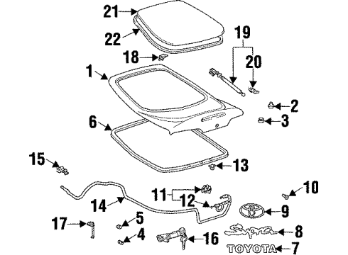 1997 Toyota Supra Lift Gate & Hardware, Glass, Lock & Hardware, Exterior Trim Diagram