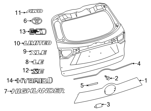 2017 Toyota Highlander Emblem, Rear Diagram for 75403-0E010