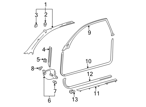 2000 Toyota Solara Interior Trim - Pillars, Rocker & Floor Diagram