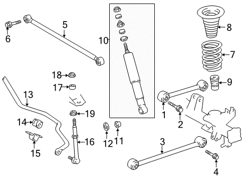1996 Toyota 4Runner Rear Suspension Components, Lower Control Arm, Upper Control Arm, Stabilizer Bar Diagram