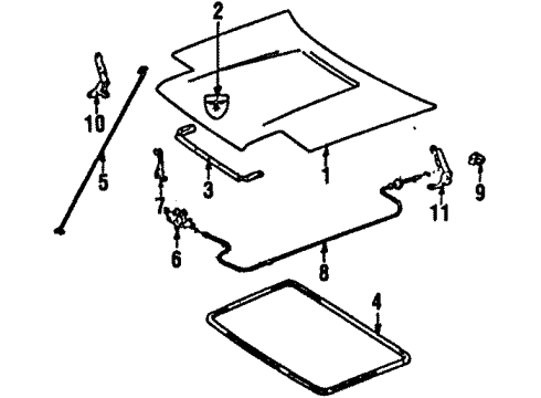 1985 Toyota MR2 Hood & Components Diagram