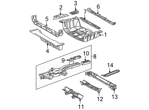 2010 Toyota RAV4 Rear Body - Floor & Rails Diagram