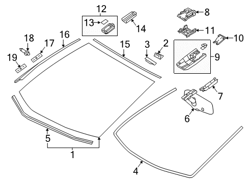 2021 Toyota Prius AWD-e Glass, Reveal Moldings Diagram
