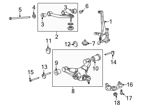 2018 Toyota Tundra Front Suspension Components, Lower Control Arm, Upper Control Arm, Stabilizer Bar Diagram