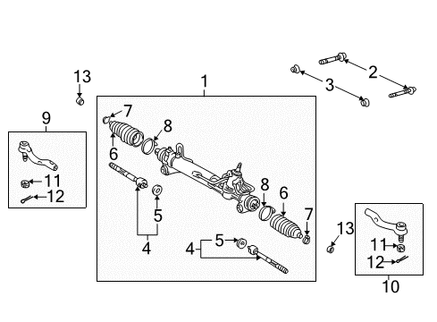 2003 Toyota Highlander Inner Tie Rod Diagram for 45503-49085