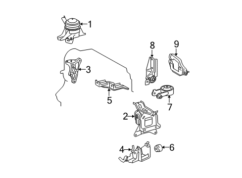 2012 Toyota Yaris Engine & Trans Mounting Diagram 1 - Thumbnail