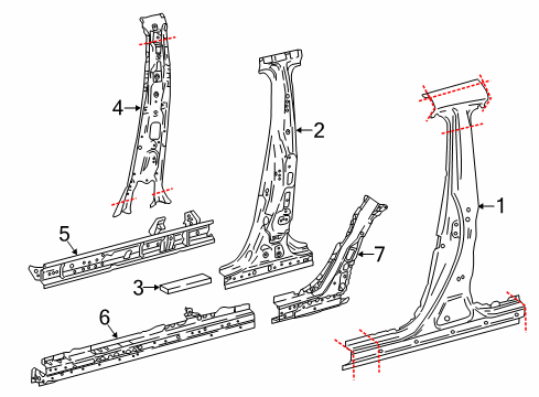 2019 Toyota C-HR Center Pillar Reinforcement, Driver Side Diagram for 61038-10051