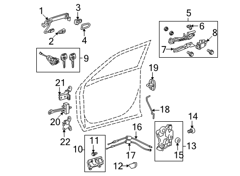 2009 Toyota Highlander Front Door - Lock & Hardware Diagram