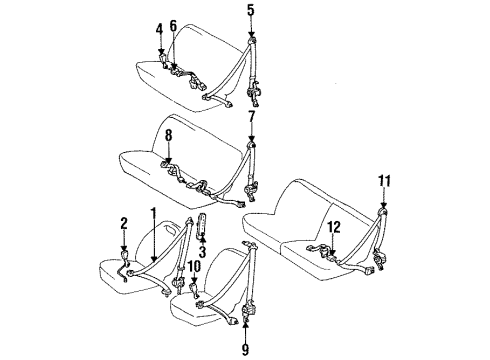 1991 Toyota Previa Front Seat Belts, Rear Seat Belts Diagram