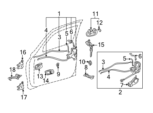 2005 Toyota Tundra Front Door - Lock & Hardware Diagram