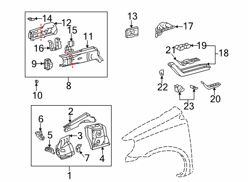 2004 Toyota Echo Structural Components & Rails Diagram