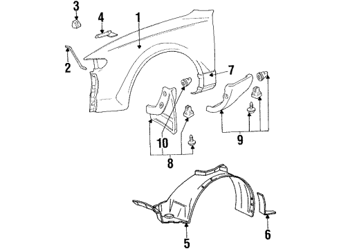 1993 Toyota Celica Fender & Components, Exterior Trim Diagram