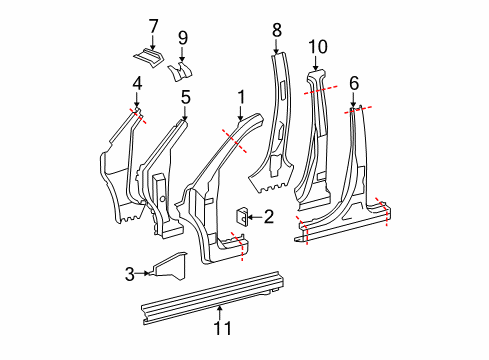 2008 Toyota Highlander Center Pillar & Rocker, Hinge Pillar Diagram 1 - Thumbnail