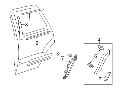 2002 Toyota Sequoia Exterior Trim - Rear Door Diagram