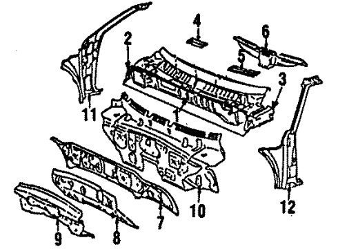 1986 Toyota MR2 Header Panel Diagram for 63102-17010