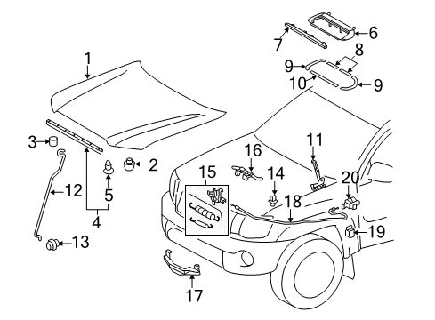 2014 Toyota Tacoma Hood & Components Diagram