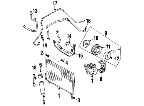 1996 Toyota Paseo A/C Condenser, Compressor & Lines Diagram