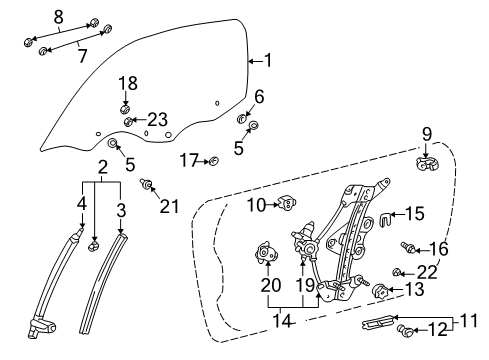 2000 Toyota MR2 Spyder Door Glass Stop, Upper Diagram for 67211-30070