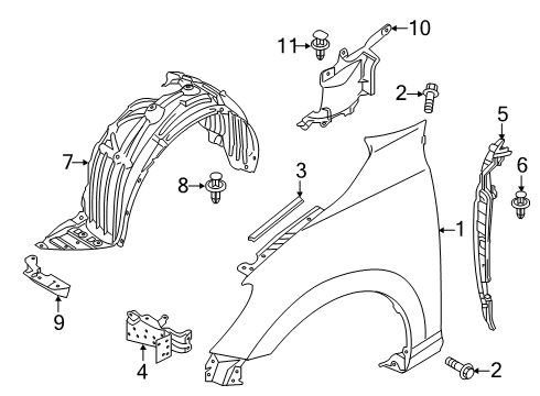 2020 Toyota Yaris Fender, Passenger Side Diagram for 53811-WB002