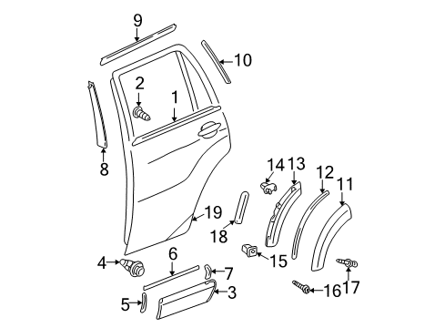 2004 Toyota RAV4 Exterior Trim - Rear Door Diagram