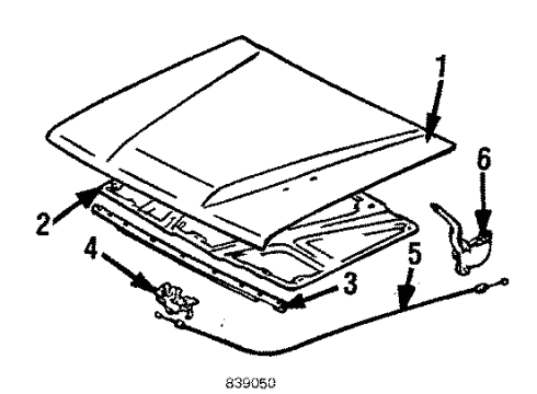 1988 Toyota Pickup Hood & Components Diagram