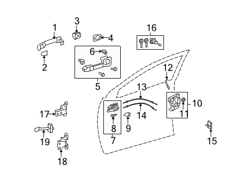 2012 Toyota Matrix Front Door - Lock & Hardware Diagram