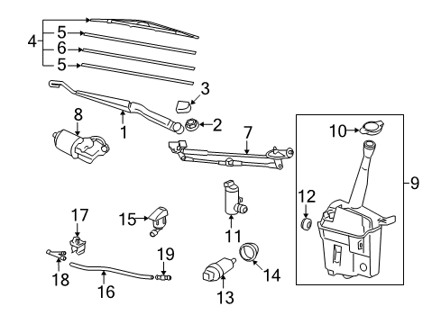 2007 Toyota Corolla Wiper & Washer Components Diagram