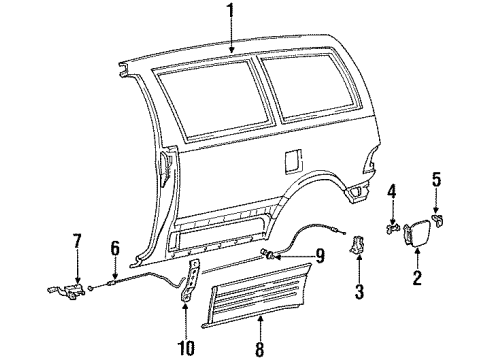 1991 Toyota Previa Fuel Door, Side Panel & Components, Exterior Trim Diagram