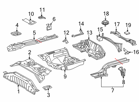 2012 Toyota Yaris Rear Body - Floor & Rails Diagram