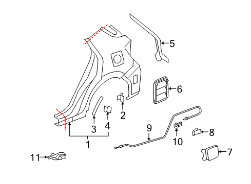 2012 Toyota Matrix Quarter Panel & Components Diagram
