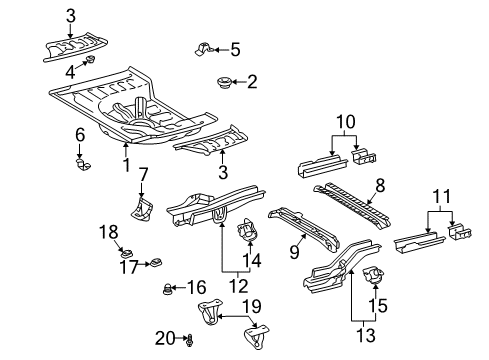 2004 Toyota Echo Rear Body - Floor & Rails Diagram