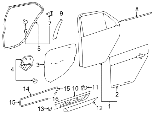 2017 Toyota Yaris Rear Door & Components, Exterior Trim Diagram