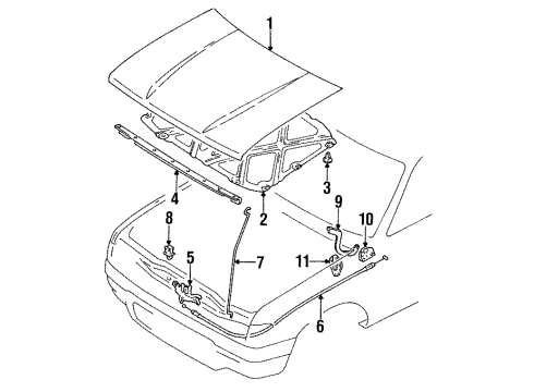 1994 Toyota Pickup Hood & Components Diagram